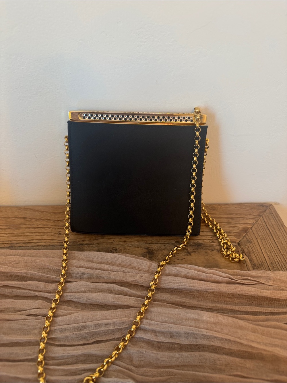 Inge Christopher Black Evening Crossbody Bag with genuine Swarovski crystals.